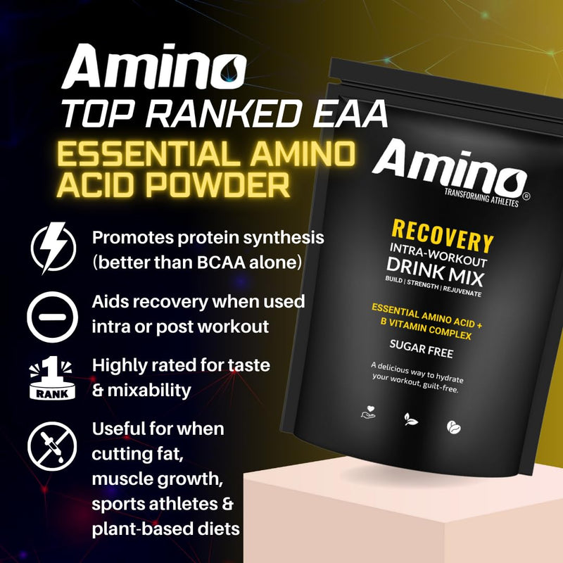 Amino Recovery - EAA & BCAA Intra Workout Powder - 7000mg EAA Amino Acid Recovery Drink & BCAA Powder - Protect Muscle & Aid Recovery - Sugar Free & Vegan (Cloudy Lemon, 22 Servings) Cloudy Lemon 22 Servings (Pack of 1)