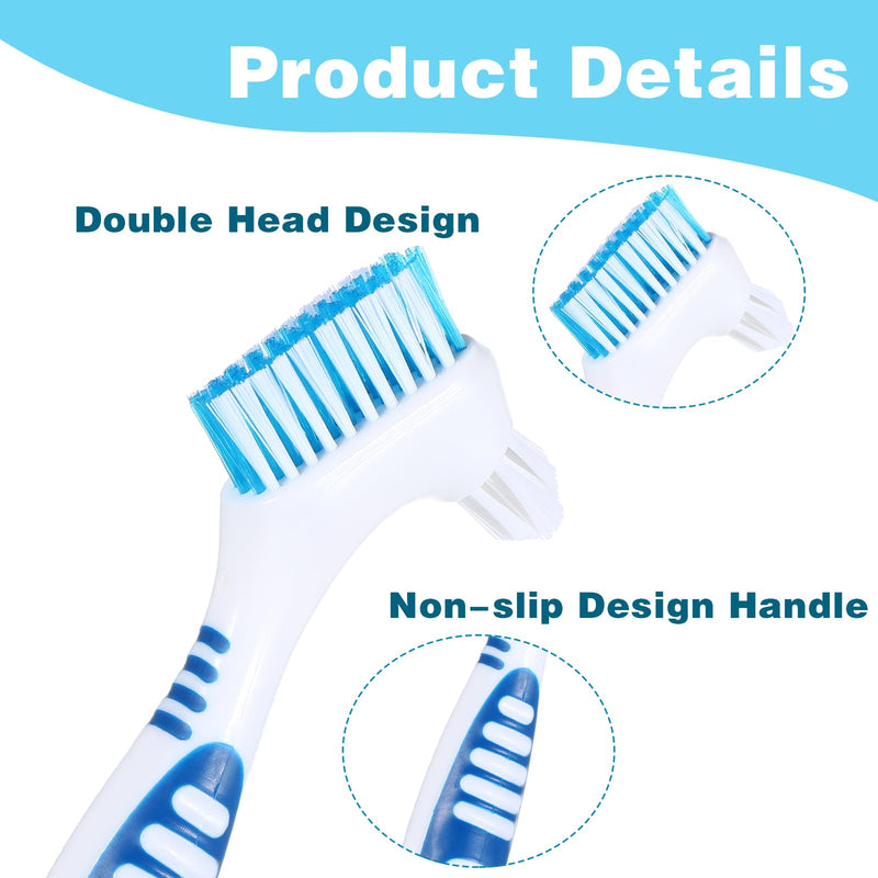 [Australia] - 2Pack Denture Brush Denture Toothbrushes Double Sided Denture Cleaning Brush Set Premium Hygiene Denture Cleaner Set Multi-Layered Bristles Rubber Handle(Blue/Green) Blue/Green 