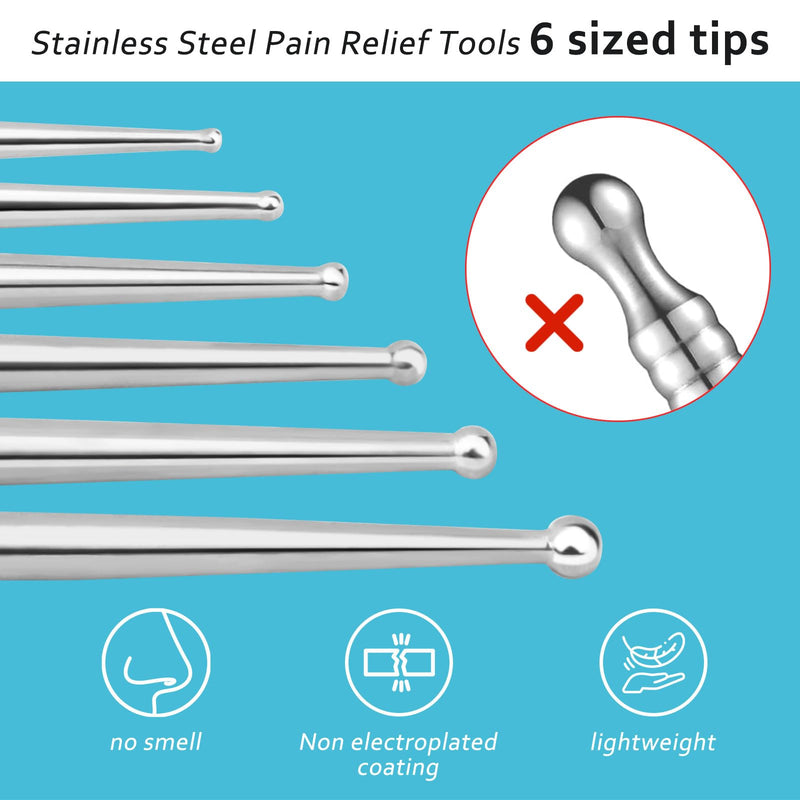 [Australia] - ideayard Facial Reflexology Massage Tool 3 Pieces/6 Szie Headed Stainless Steel Acupuncture Pen Ear Acupressure and Body Point Probe Pen for Deep Tissue Face massage 