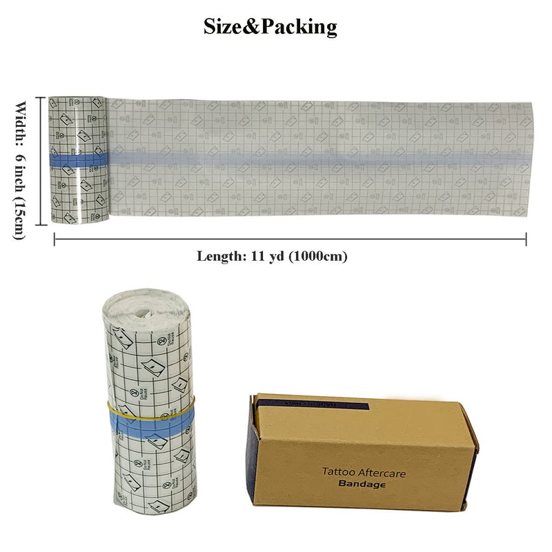 [Australia] - Waterproof Tattoo Aftercare Bandage Roll(6 in x11 yd),Tattoo Wound Healing Wrap,Clear Tattoo Film Dressing,Adhesive Patches for Tattoo Ink & Skin Protection,Tattoo Second Skin,Tattoo Cover Up Tape 