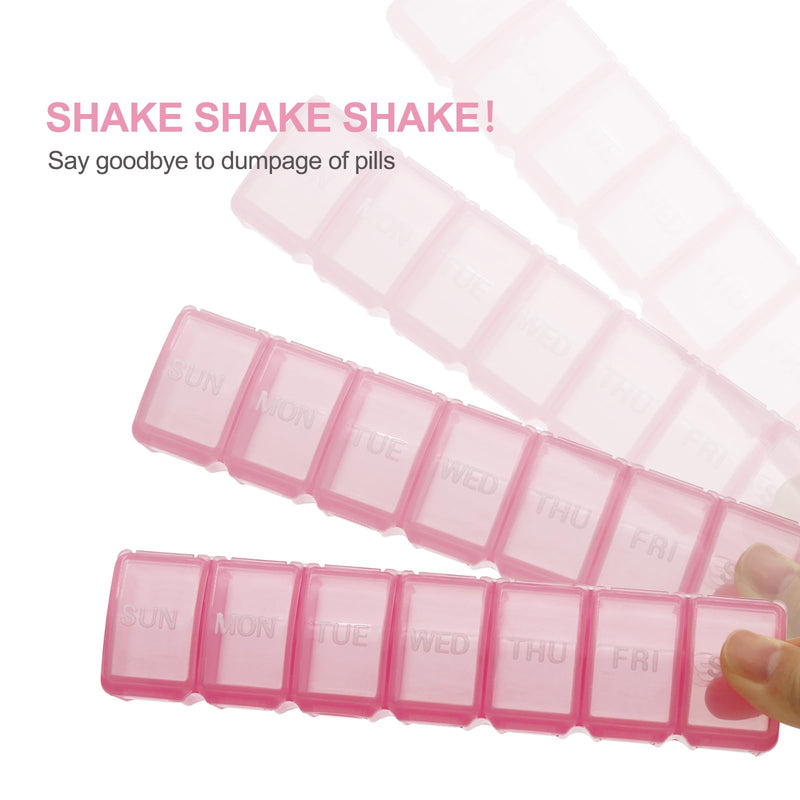 2 PCS Large Weekly Pill Organizer, 7 Day Daily Pill Box Case Easy to Open, Silkscreen Printed Medicine Container with Clear Lid for Vitamins, Fish Oils or Supplements (Pink) Pink