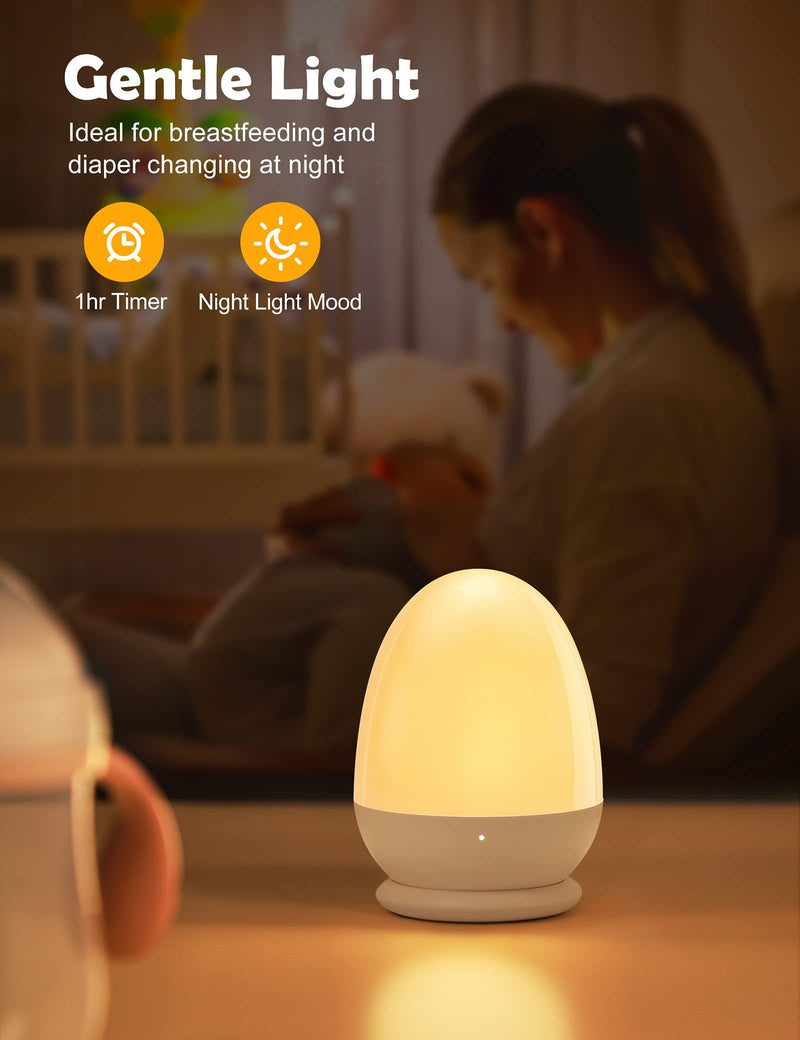 [Australia] - JolyWell Baby Night Light for Kid, Portable Egg Nightlight with Stable Charging Pad, Touch Nursery Night Lamp for Breastfeeding, Toddler Night Light for Bedroom, Timer Setting, ABS+PC, White-2 