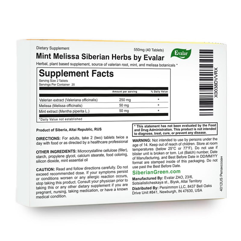 Melissa Mint Siberian Herbs Relaksozan 40 Tabs