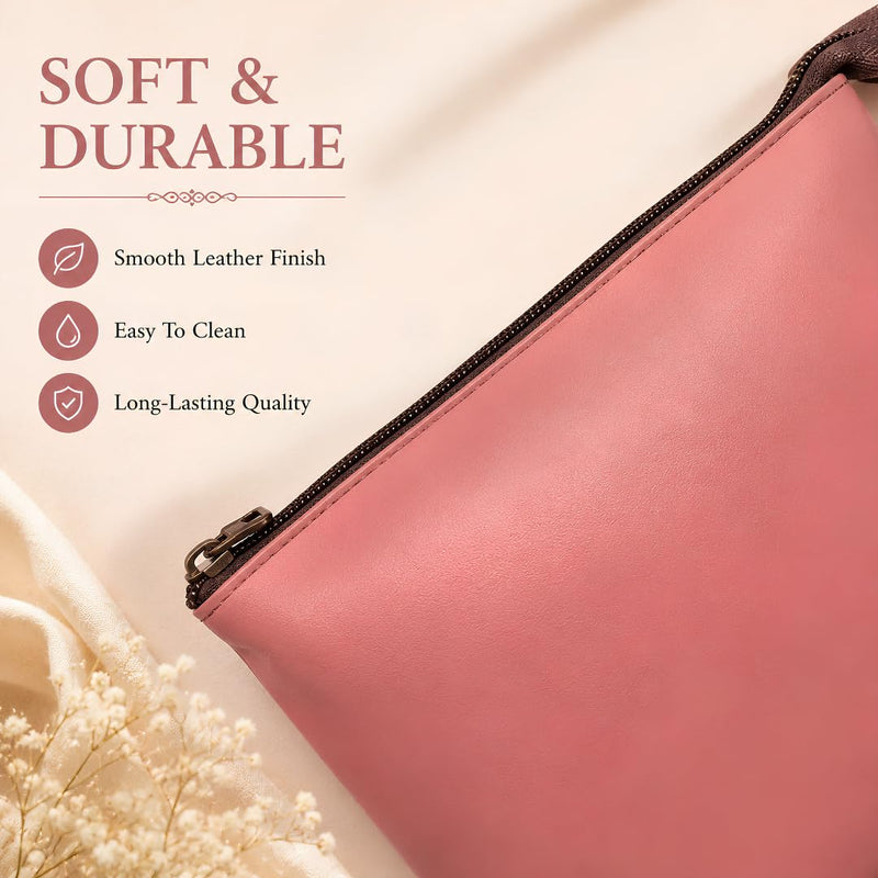 Premium Genuine Leather Toiletry Bag for Women | Large Travel Cosmetic Organizer Pouch | Waterproof Lining Makeup Storage Kit | Luxury Lightweight Portable Wash Bag for Travel, Gym, Office