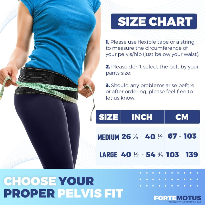 FORTEMOTUS Sacroiliac SI Joint Hip Belt, Lower Back Support Relief from Si Joint, Sciatica, Pelvis, Back Pain, Fully Adjustable Hip Braces for Sacral Nerve, Hip Loc Tilt Up Belts Braces Women and Men Midnight Medium