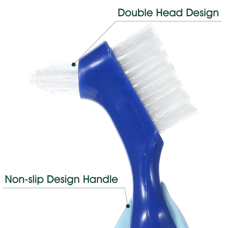 [Australia] - Gjinx Denture Brush, 2PCS Double Sided Denture Toothbrushes with 1 White Case for Dentures Cleaning Care, Retainer Brush with Ergonomic Rubber Handle for Effective Cleaning 
