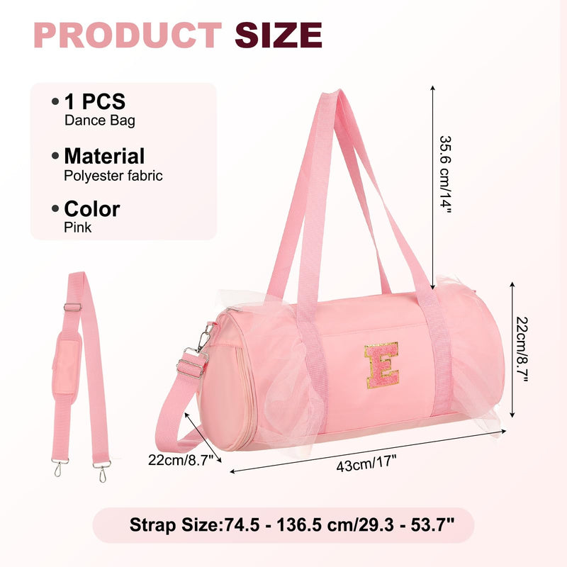 Dance Bag, Personalized Initial Letter Lace Yoga Bag with Adjustable Strap & Shoes Compartment, Small Cute Ballet Travel Duffel Tote Pink & E-Fitting(Ballet/Yoga/Travel Duffel) Pink-E