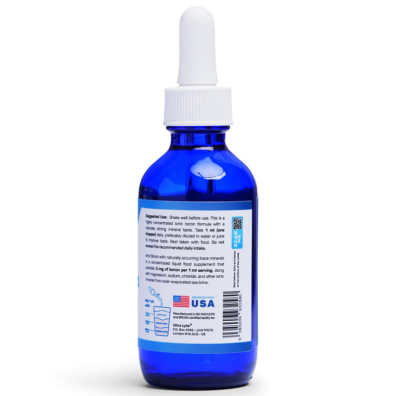 Ultra Lyte Ionic Boron 3mg with Trace Minerals – 60ml Boron Supplements Trace Mineral Drops for Bones, Brain Function Support, Hormone Balance – Quick Absorption and Convenient Dosage – Unflavoured