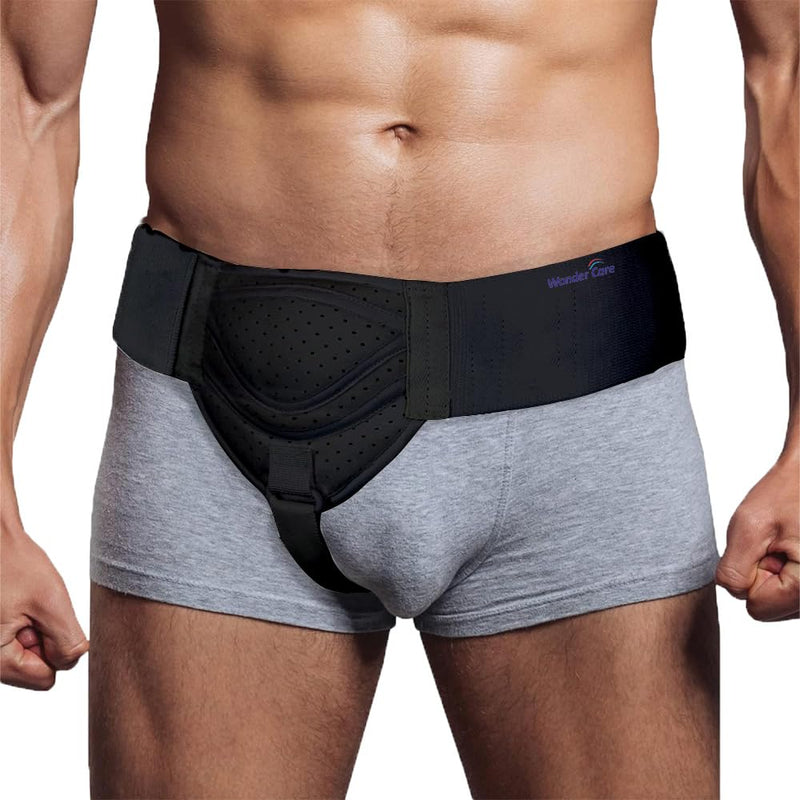 WC Hernia belt for men inguinal hernia support belt Pain Relief With Removable Compression Pads Groin hernia truss Flexible Adjustable Groin Straps Left or Right inguinal Hernia Truss Brace-L/XL Black L/XL (44-55inch)