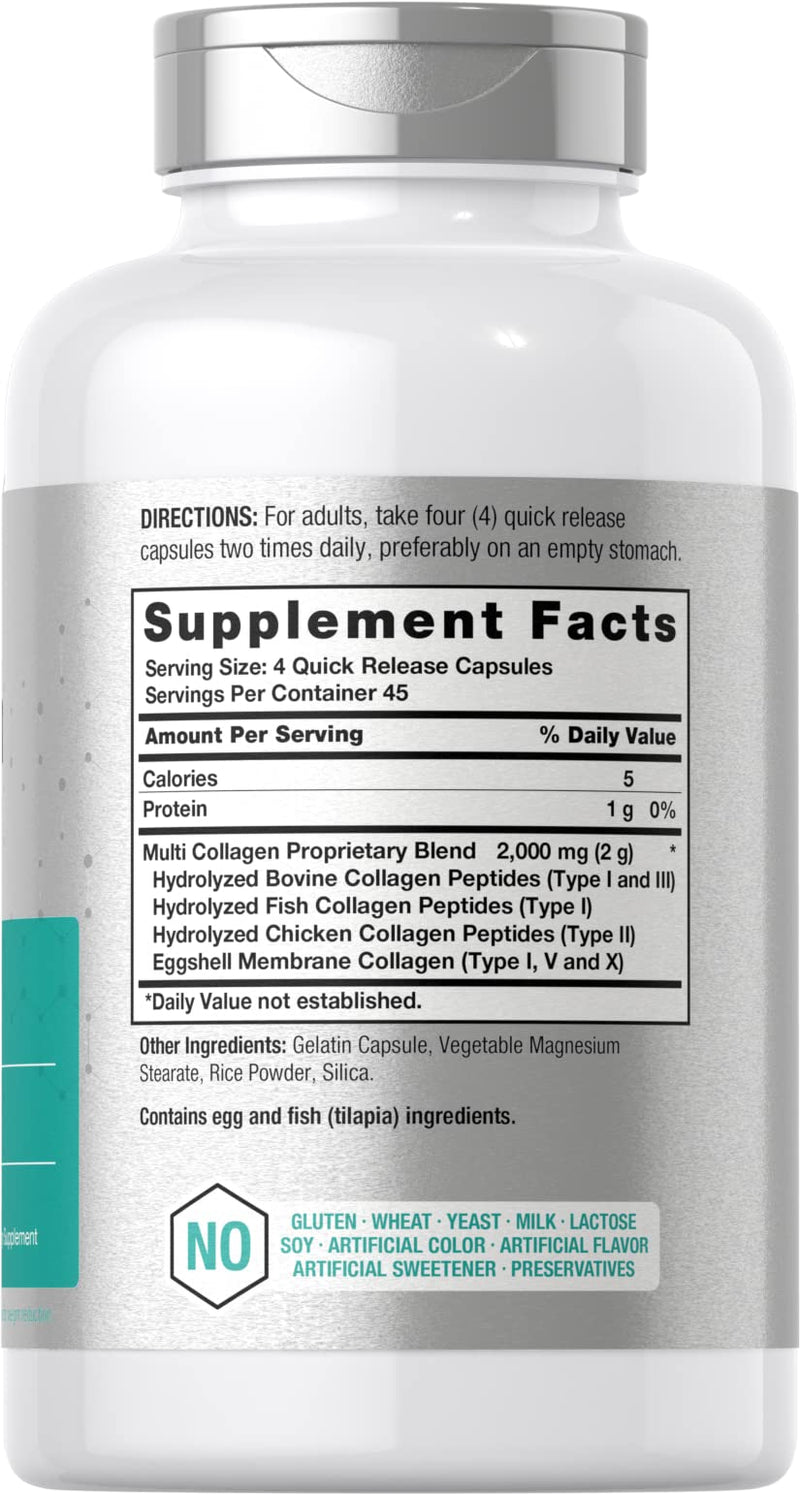 [Australia] - Horbäach Multi Collagen Protein 2000 mg | 180 Capsules | Type I, II, III, V, X | Keto & Paleo Friendly, Gluten Free Supplement 180 Count (Pack of 1) 