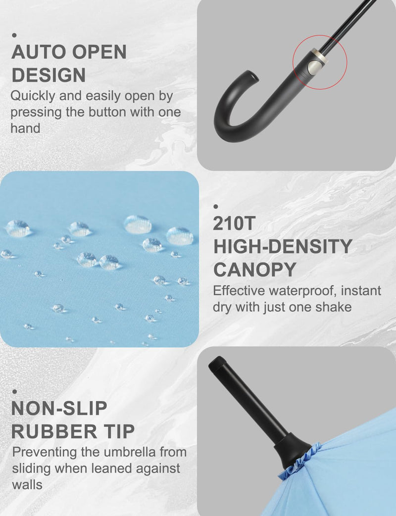 Large Stick Umbrella Windproof Automatic Open 50 Inch Umbrella with Hook Handle,Over Sized J Handle Umbrellas for Men and Women,Windproof Unbreakable Stick Rain Golf Umbrella Sora