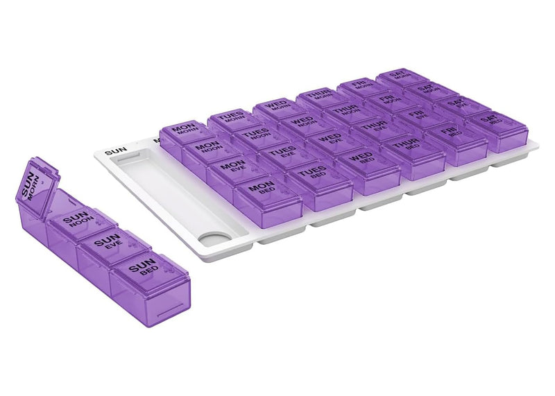 Ezy Dose Pop-Out Daily 7-Day, 4X/Day Pill Organizer, Color May Vary, Medium | Weekly Pill Case, Medicine Planner, Daily Vitamin Organizer, 4 Times a Day, Medtime Planner, BPA Free 4x A Day