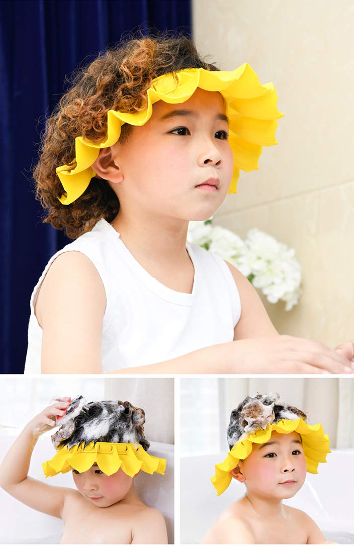 [Australia] - Baby Shower Cap Silicone Bathing Hat, Adjustable Shower Cap Kids, Infants Soft Protection Hat Safety Visor Cap Hat for Toddler Children 1-12 Years old/16.5-22.8 Inches Yellow 