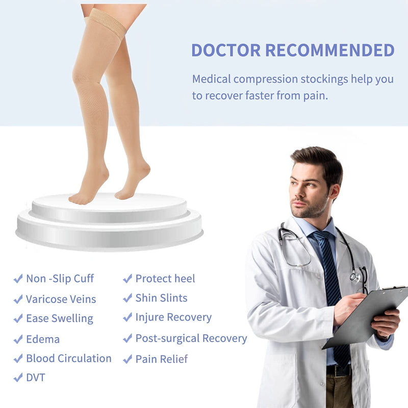 [Australia] - Compression Stockings for Women & Men, 15-20mmHg Thigh High Compression Socks,Closed Toe Medical Compression Socks with Silicone Dot Band-Best Support for Running Nursing Sports Varicose Veins Beige XX-Large 