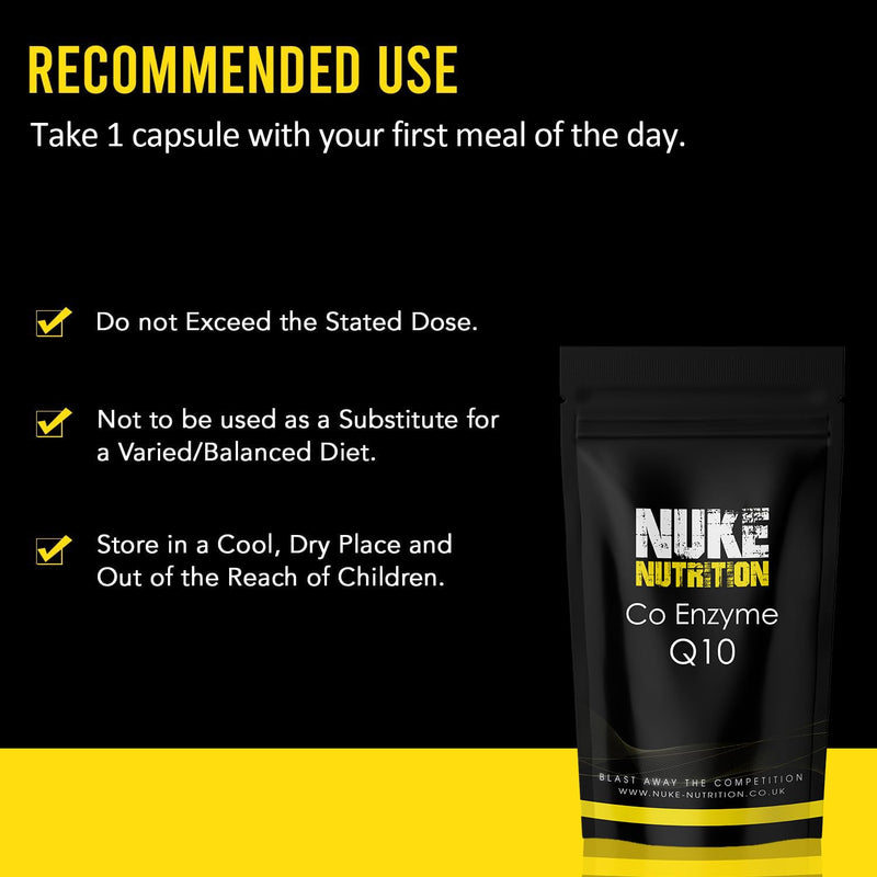 Nuke Nutrition COQ10 Supplement 100mg | 60 Co Enzyme CQ10 High Strength Capsules | Powerful Antioxidant for Heart and Cardiovascular Health | Co Enzyme Q 10 High Absorption | Vegetarian Friendly 1 count (Pack of 60)