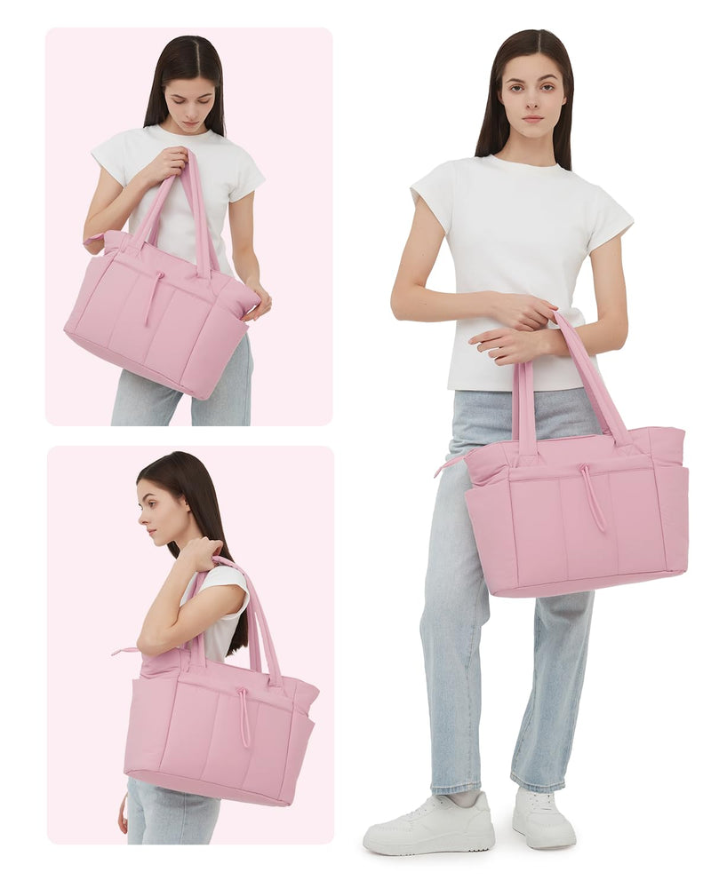 Wandering Nature puffer tote bag fit and makeup bag