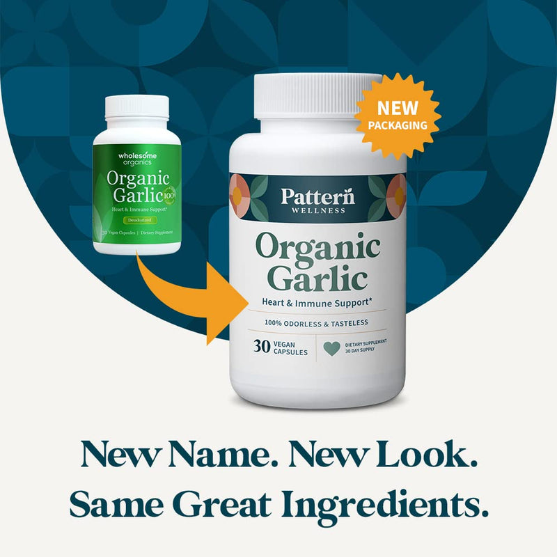 [Australia] - Pattern Wellness Odorless Organic Garlic - 1000mg - Healthy Immune, Circulatory & Cardiovascular Support - Happy & Healthy Heart - Non-GMO & Gluten Free - 30 Vegan Capsules 30 Count (Pack of 1) 