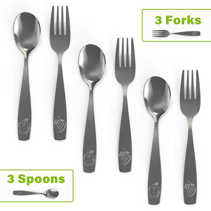 [Australia] - 6 Piece Stainless Steel Kids Silverware Set - Child and Toddler Safe Flatware - Kids Utensil Set - Metal Kids Cutlery Set (Includes 3 Small Kids Spoons & Kids 3 Forks) 6 Piece 