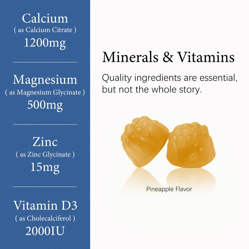 Calcium 1200 mg with Vitamin D3 Gummies, Calcium Citrate Supplements for Women & Men with Magnesium, Zinc, Vitamin D3 & K2, Potassium, Chews for Bone Strength & Muscle Support, Sugar Free, Vegan