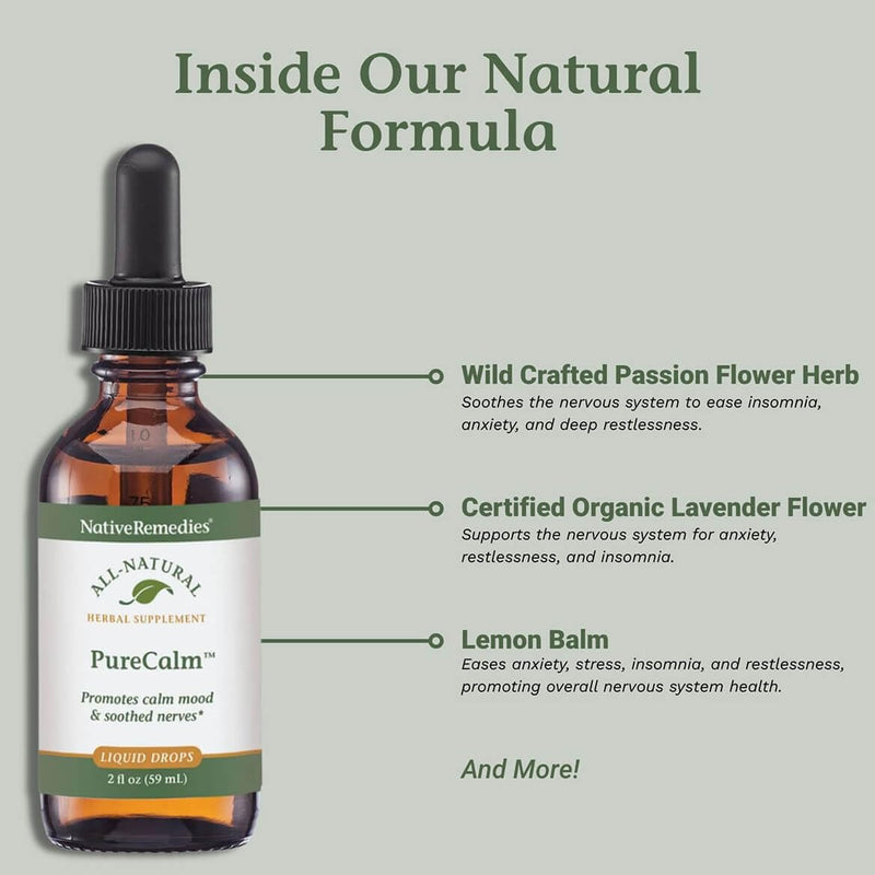 Native Remedies PureCalm - All Natural Herbal Supplement Promotes | Feelings of Calm During Times of Pressure, Stress or Nervous Tension - 59mL 2 Fl Oz (Pack of 1)