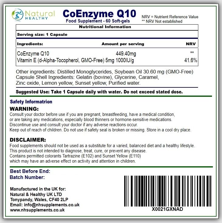 CoEnzyme Q10 60 Soft-gels - CoQ10 500mg Co Enzyme Complex with Vitamin E