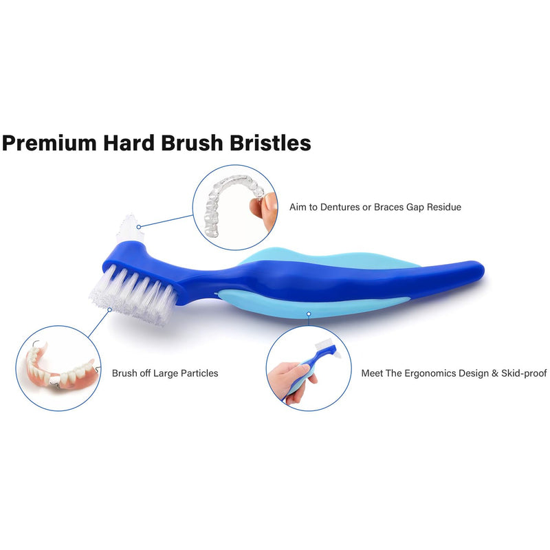 [Australia] - Anbbas 4pcs Premium Hard Denture Brush with a Toothbrush Cover Cap for Denture Care False Teeth Cleaner Tool Green and Red Brush & Cover 