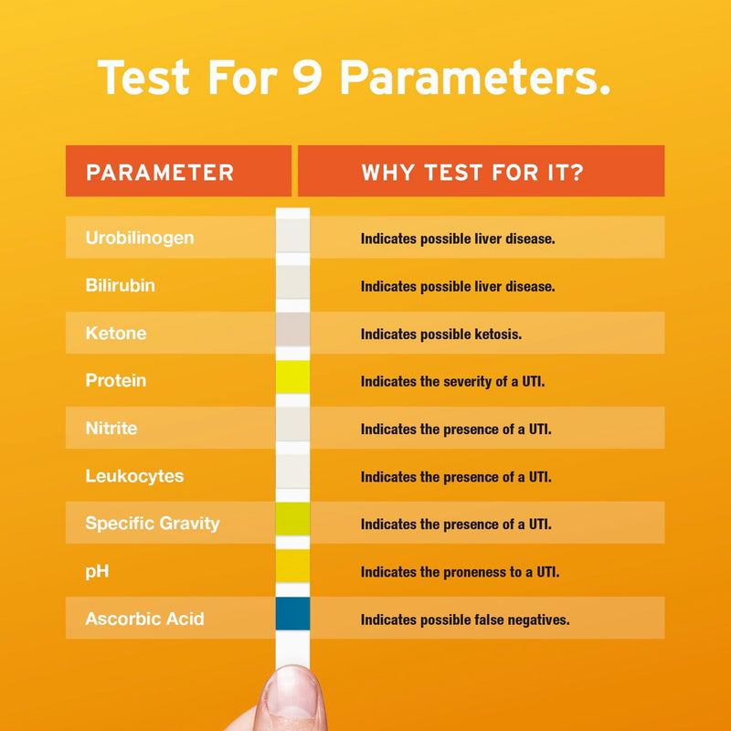 [Australia] - 100 x AYDMED 9-in-1 UTI Test Strips | 9 Parameter Urine Test Strips for Leukocytes, Nitrite, Specific Gravity, pH, Protein, Urobilinogen, Bilirubin, Ketone & Ascorbic Acid | FSA & HSA Eligible 
