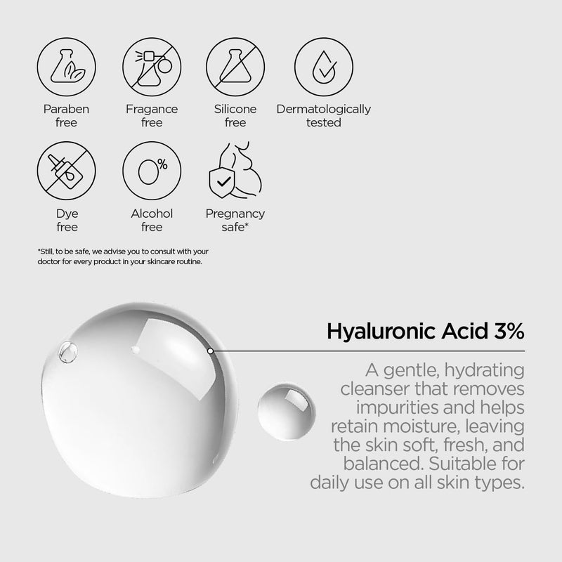 REVOX B77 - Just Hyaluronic Acid 3% Face Wash, 250 ml, Facial Cleanser with Hyaluronic Acid, Hydrating Cleanser, Removes Impurities and Oil Buildup Without Drying, Refreshes Skin, Daily Use