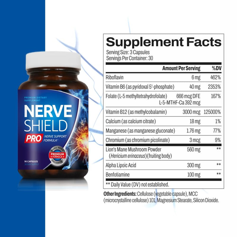 Nerve Shield Pro - Advanced Nerve Formula with Alpha Lipoic Acid, Lion's Mane, and 10 Essential Ingredients for Relief and Comprehensive Long-Term Support of Nerve Health - 1 Pack