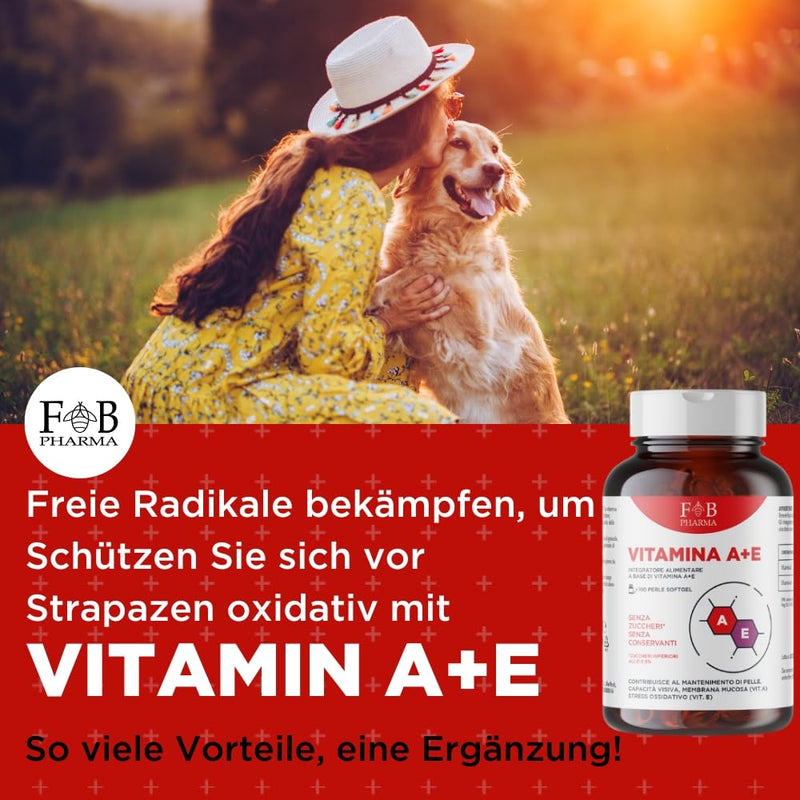 [Australia] - FB PHARMA - Dietary supplement with VITAMIN A 1000 mcg + VITAMIN E 47 mg - 180 SOFTGEL capsules - for the maintenance of normal VISION, SKIN and HAIR - formula developed in Italy 