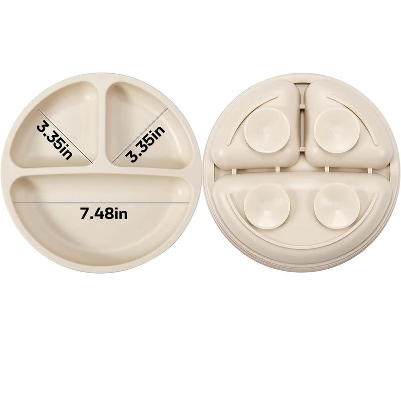 [Australia] - PandaEar 3 Pack Toddler Plates, Silicone Divided Suction Plate for Babies, BPA-Free 100% Food-Grade Silicone Unbreakable Baby Plate (Pink/Linen/Light Pink) Pink/Linen/Light Pink 