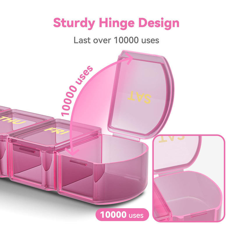 Large Pill Organizer Weekly - 7 Day Compartments with Easy-Open Design | SHIJOINYU XL Pill Box with High-Capacity, Daily Medicine Pill Organizer for Vitamins, Supplements, Fish Oils Pink
