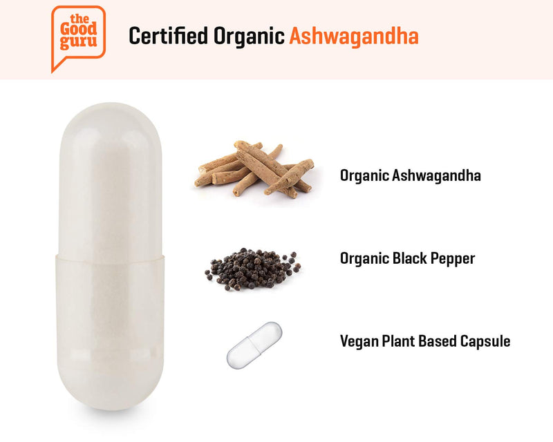 Organic Ashwagandha and Black Pepper Vegan Capsules|Certified Organic by Soil Association - Made in UK with Ayurveda Formula | Herbal Supplement 90 Capsules