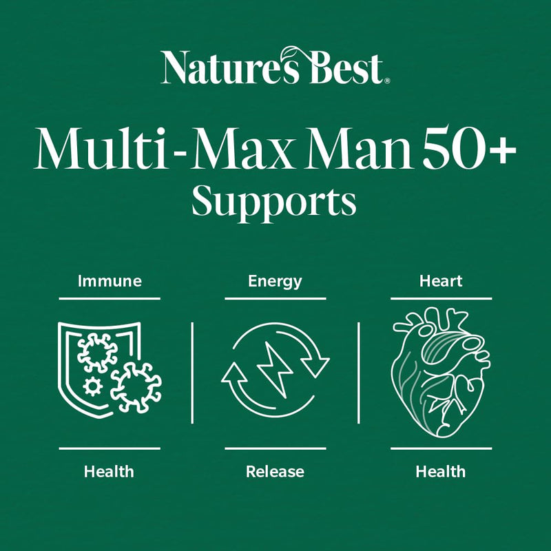 Nature's Best Multi-Max Man 50+ Multivitamin - Targeted Support with Vitamin D, B and Magnesium for Energy & Cognitive Health for Men Over 50 - UK Made - 90 Tablets (3 Months' Supply)