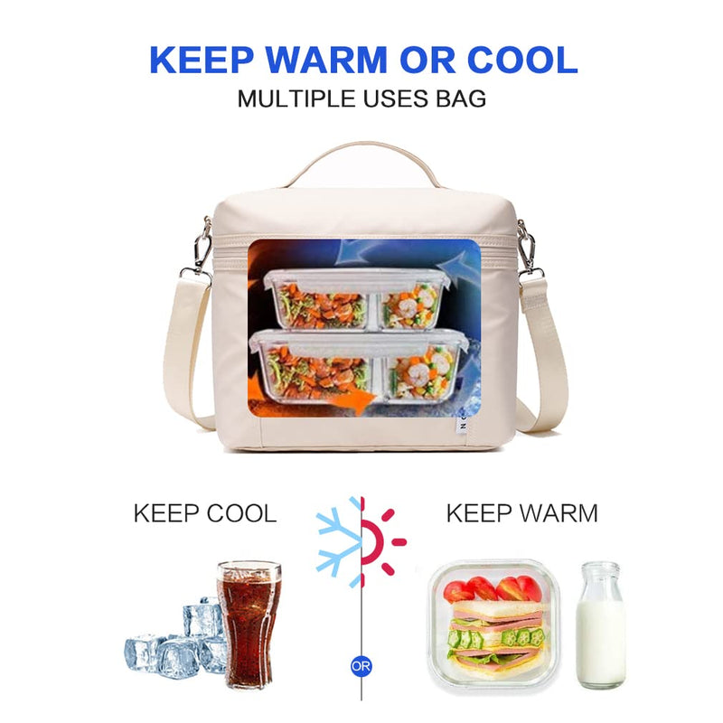 [Australia] - NOL Natural Organic Lifestyle Insulated Lunch Bags for Women Cooler Bag Lightweight Nylon Waterproof Lunch Box For Work（Medium, Cream Medium(normal) 