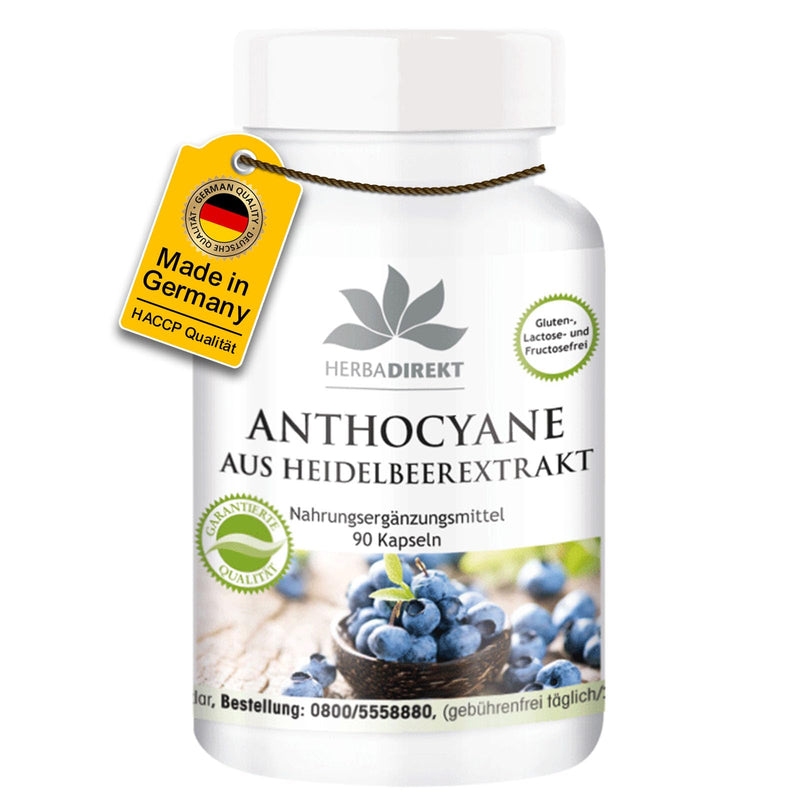 [Australia] - Anthocyanins from blueberry extract 25% - 90 capsules - vegan | HERBADIREKT by Warnke vital substances - German pharmacy quality 