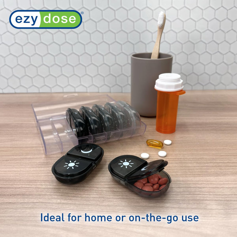 Ezy Dose Weekly (7-Day) AM/PM Pill Organizer, Large Medicine Planner, Black | Daily Individual Vitamin & Supplement Medication Case, 2x a Day Removable Compartments with Case, Travel-Friendly, BPA-Free Black With Clear Case