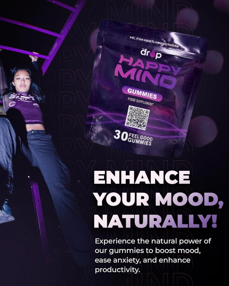 Happy Mind Gummies - Lions Mane & Ashwagandha 5 in 1 Gummies for Stress and Mood Support, Vitamin B5 & Zinc, No Artificial Flavours - Focus - Helps with Cortisol & Anxiety
