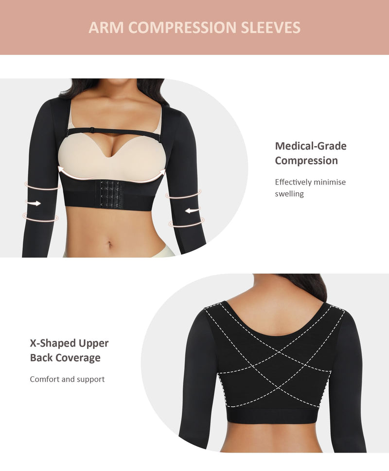 [Australia] - FeelinGirl Upper Arm Shaper for Women Faja Post Surgery Slimming Compression Sleeves Arm Lipo Compression Garments Medium Black 
