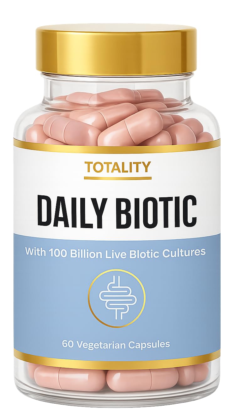 Totality Daily Biotic 60 Vegetarian Capsules I 100 Billion CFU Probiotics with 34 Prebiotics & Digestive Enzyme Strains I 2 Month Supply I Daily Digestive Support Supplement