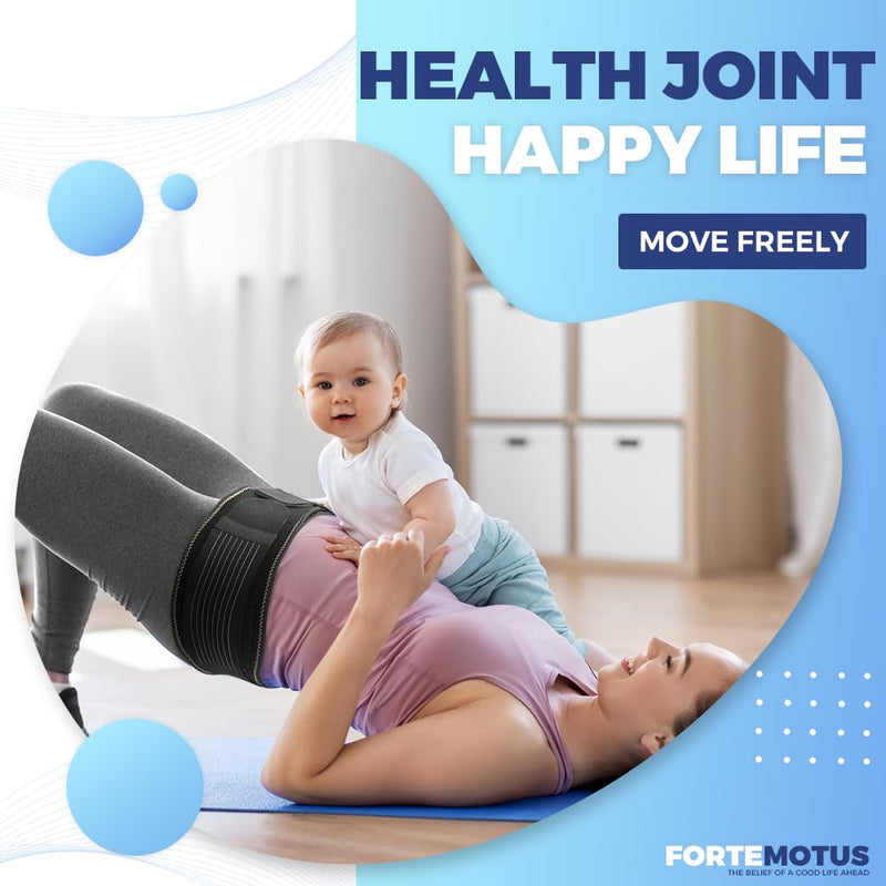 FORTEMOTUS Sacroiliac SI Joint Hip Belt, Lower Back Support Relief from Si Joint, Sciatica, Pelvis, Back Pain, Fully Adjustable Hip Braces for Sacral Nerve, Hip Loc Tilt Up Belts Braces Women and Men Midnight Medium