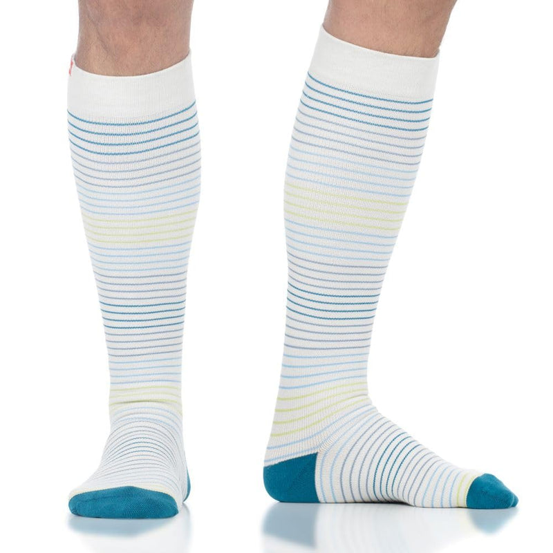 VIM & VIGR Cotton 15-20 mmHg Graduated Compression Socks (Blues & Lime Pinstripe, Medium/Large (2)) Blues & Lime Pinstripe 2