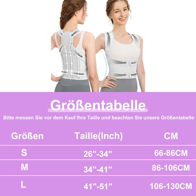 [Australia] - DAILIENFUS Back Straightener, Posture Correction Back Women and Men Adjustable Posture Correction Strap Breathable Back Posture Corrector-Adjustable Straight Posture Trainer (Grey, M) Grey 