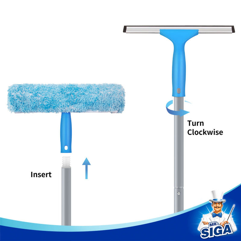 [Australia] - MR.SIGA 54.3 inch Long Extension Pole, Adjustable 4 Pieces Aluminum Pole for Window Squeegee Silver & Blue 