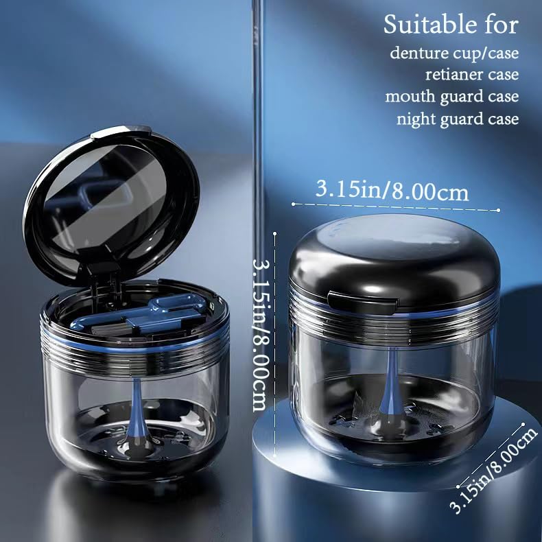 [Australia] - Retainer case, Denture Bath CupÔºåRetainer Cleaner Case Box,Night Mouth Guard Case Holder,Storage Soak Container with Drain Tray for Travel Cleaning with Mirror and Brush Blue 
