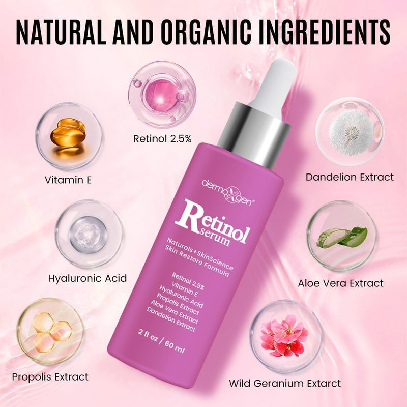 2.5% Retinol Serum for Face - Anti Aging Treatment with Hyaluronic Acid & Vitamin E - Nighttime Retinol Serum for Face - Hydrating Formula for Fine Lines & Wrinkles - 2 Fl oz 1.7 Ounce (Pack of 1)