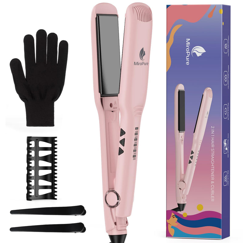 [Australia] - MiroPure 1.5 Inch Flat Iron, Hair Straightener with 30S Fast Heating & 60min Auto Shut-Off, Hair Straightener and Curler 2 in 1 with 3D Ceramic Floating Plates, Pink 