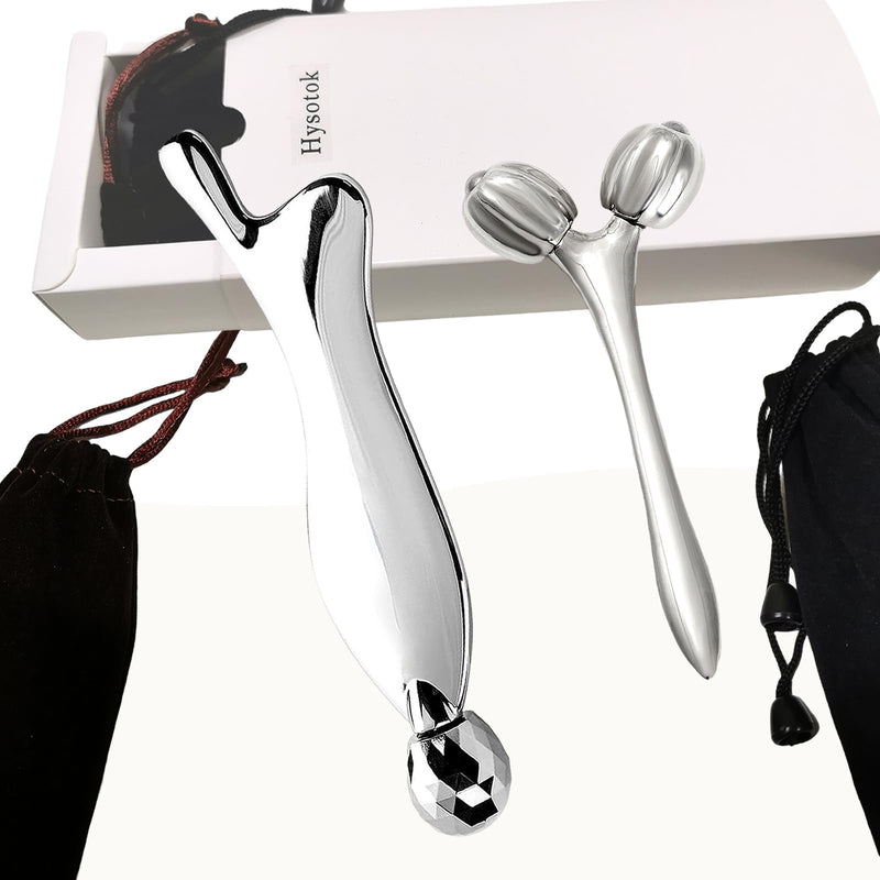 Face & Body Roller Massager - Guasha Tool for Face, Neck & Eyes, Stainless Steel, Chin Lift, Skin Tightening (Silver White) Silver White