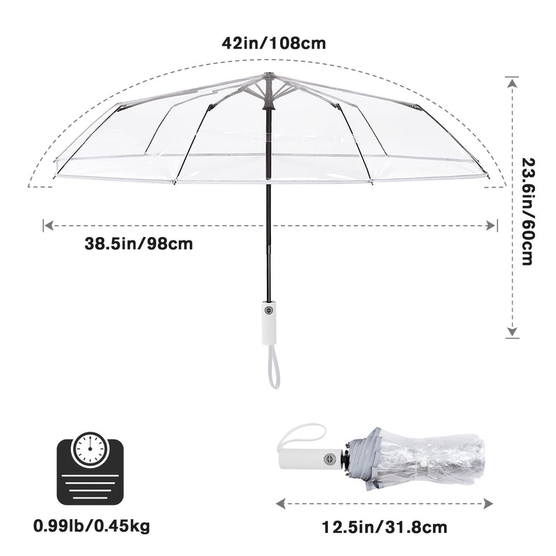 G4Free 52 inch Clear Bubble Umbrella + 42 Inch Clear Travel Umbrella, Reflective Strip, for Weddings,Prom, Graduation and Outdoor Events