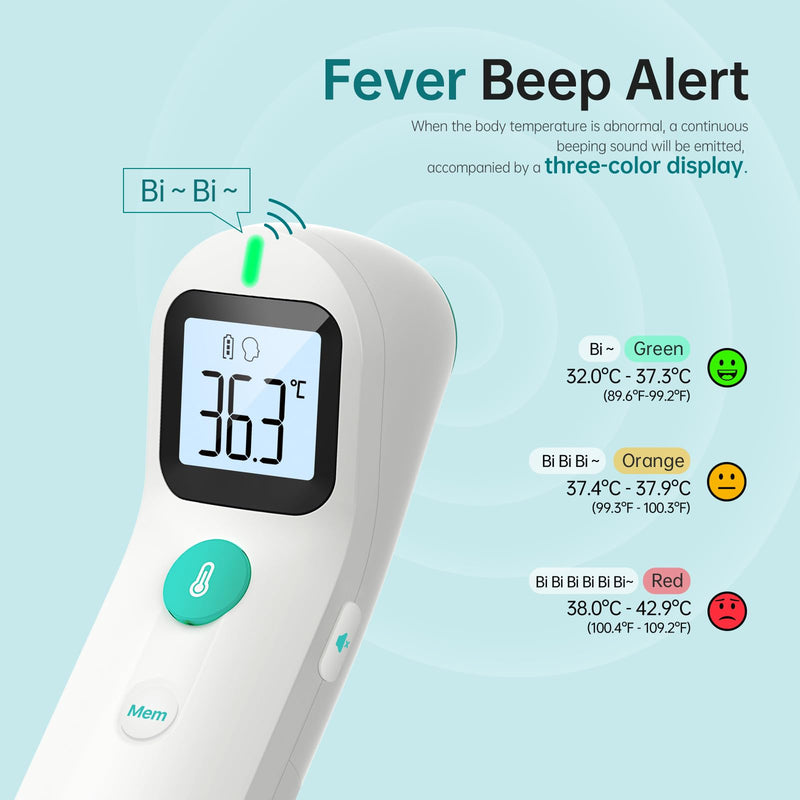 [Australia] - Fever thermometer contactless for babies and adults, digital forehead thermometer, infrared thermometer with immediate, accurate reading, fever alarm, white 